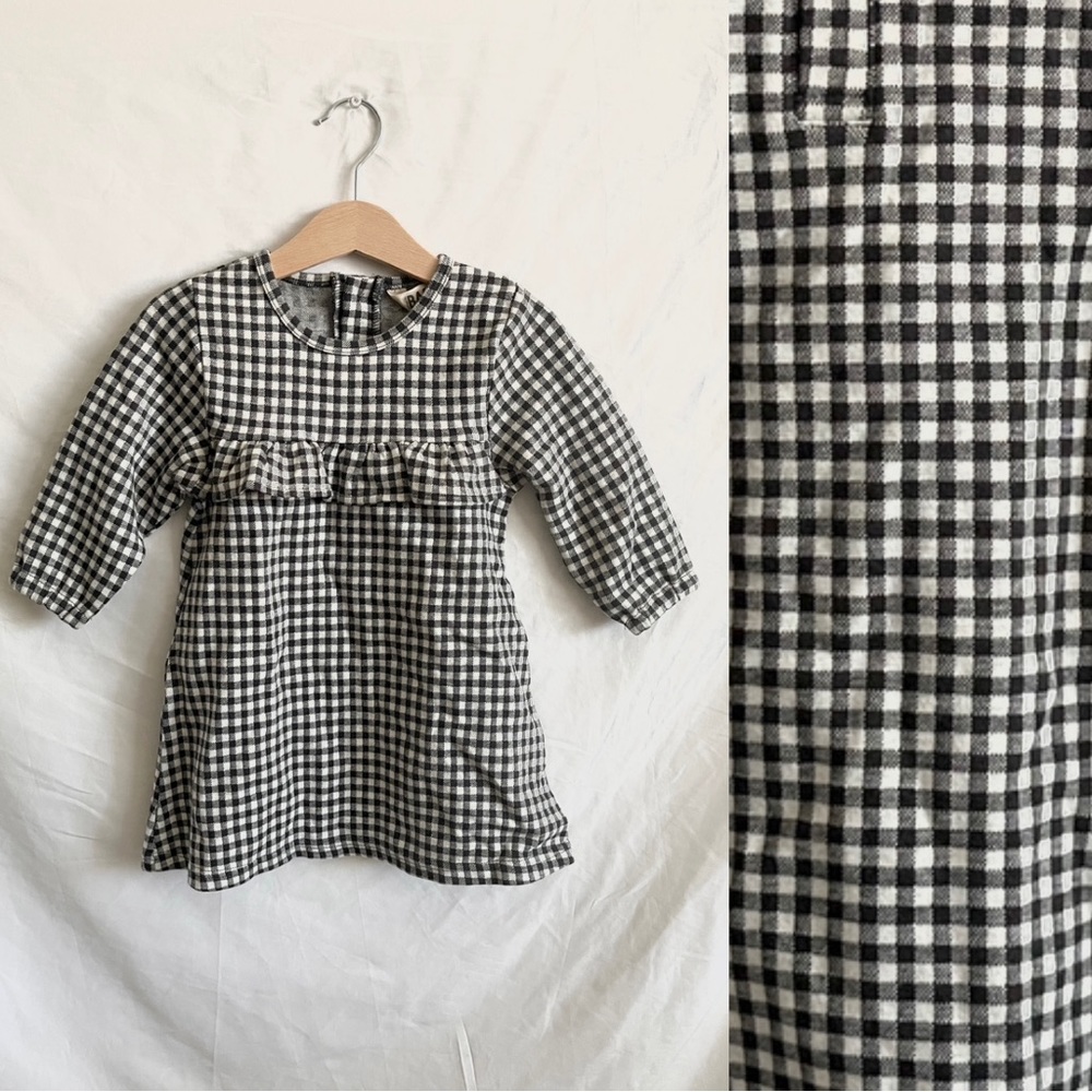 🔆 COTTON ON KIDS black white houndstooths plaid flared long sleeve dress
